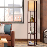 Brown three tier shelf floor lamp with storage