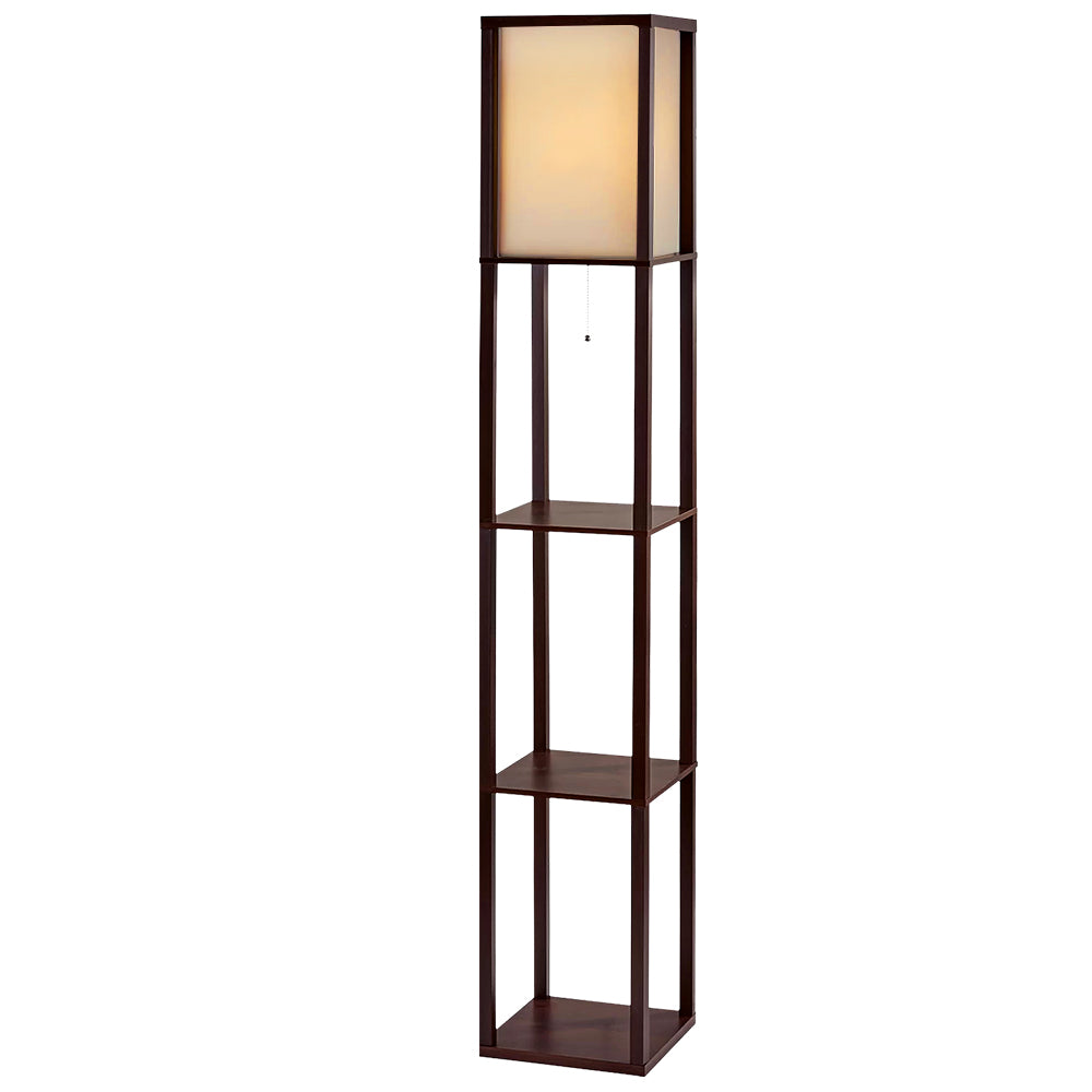 Brown three tier shelf floor lamp with storage
