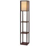 Brown three tier shelf floor lamp with storage