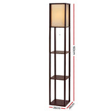 Brown three tier shelf floor lamp with storage