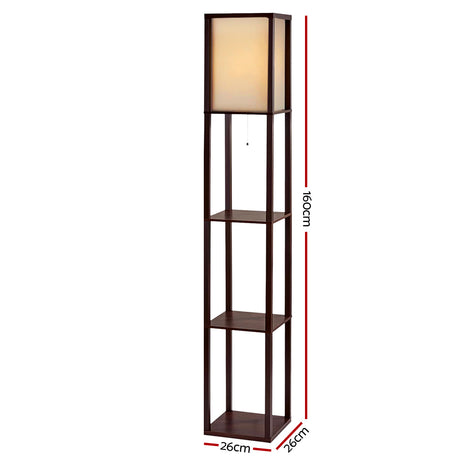 Brown three tier shelf floor lamp with storage