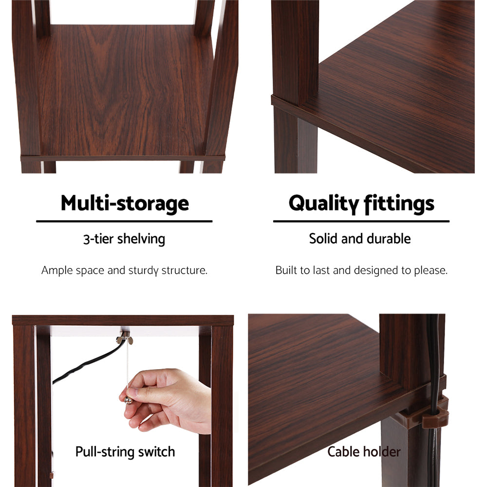 Brown three tier shelf floor lamp with storage