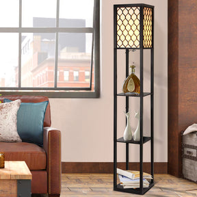 Black three tier shelf floor lamp with storage