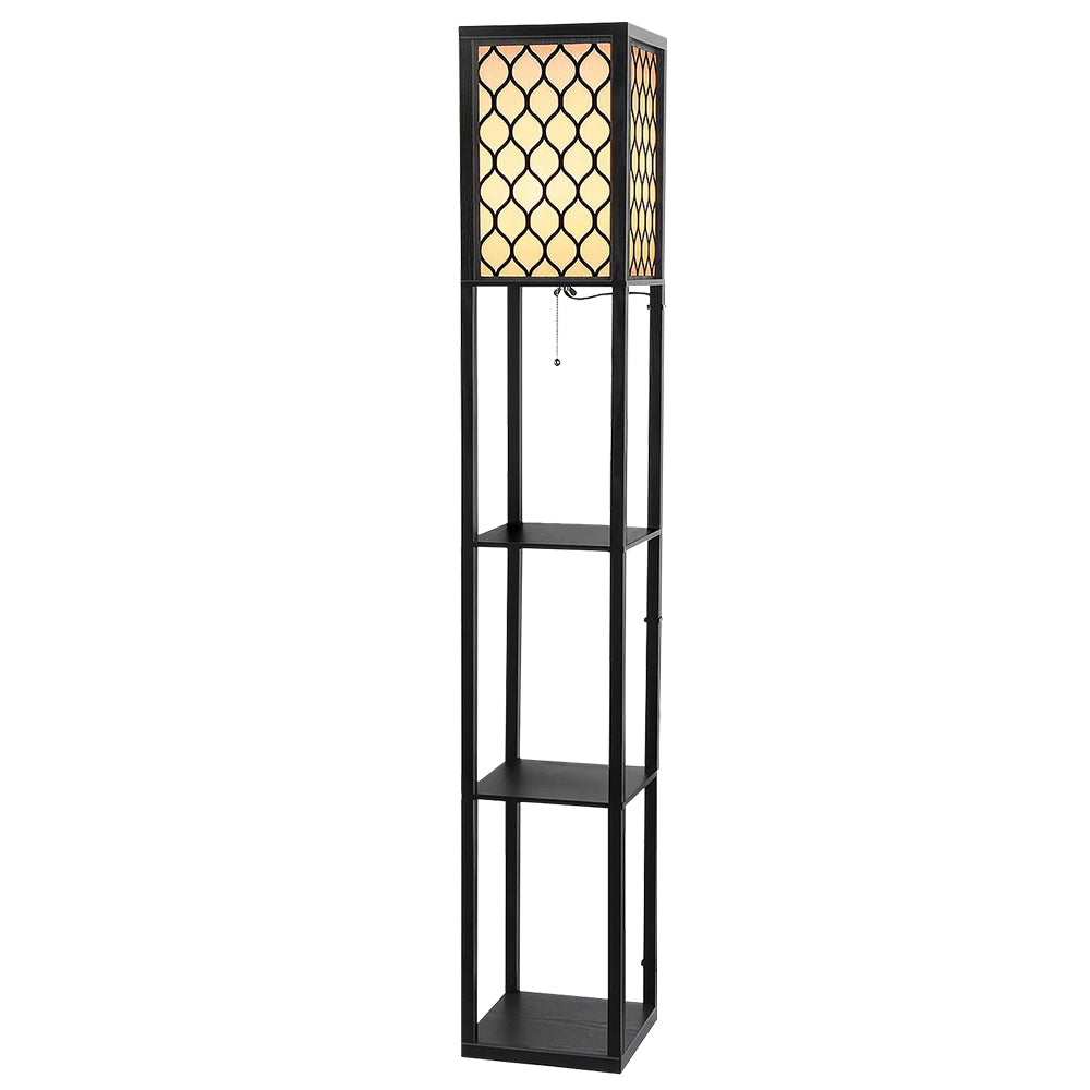 Black three tier shelf floor lamp with storage