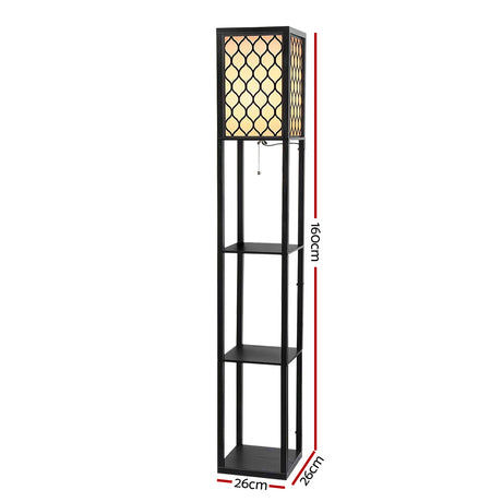Black three tier shelf floor lamp with storage