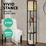 Black three tier shelf floor lamp with storage