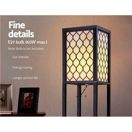 Black three tier shelf floor lamp with storage