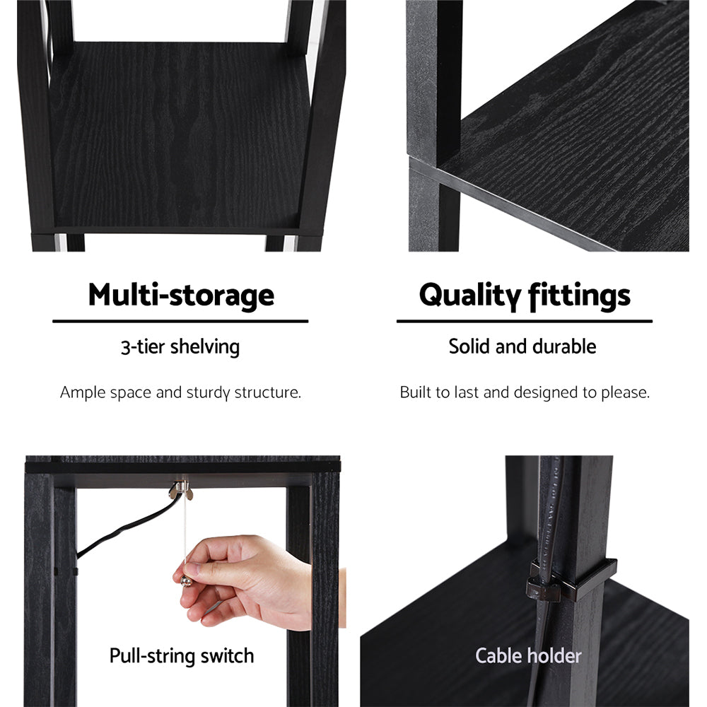 Black three tier shelf floor lamp with storage