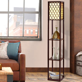 Brown three tier shelf floor lamp with storage