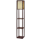 Brown three tier shelf floor lamp with storage