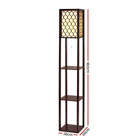 Brown three tier shelf floor lamp with storage