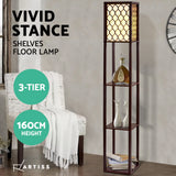 Brown three tier shelf floor lamp with storage