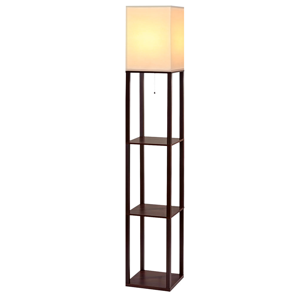 Walnut three tier shelf floor lamp with storage