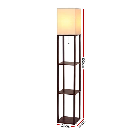 Walnut three tier shelf floor lamp with storage