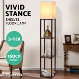 Walnut three tier shelf floor lamp with storage