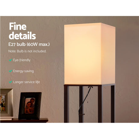 Walnut three tier shelf floor lamp with storage