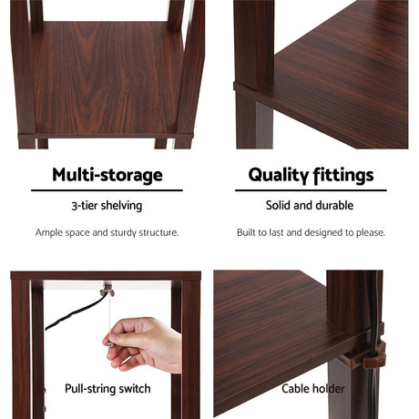 Walnut three tier shelf floor lamp with storage