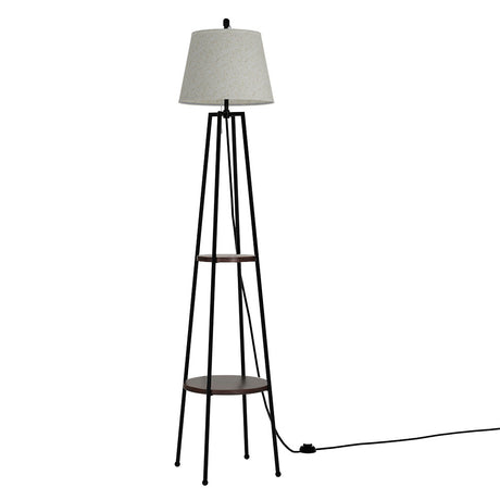 2-Tier Shelf LED Floor Lamp — Modern Upright with Linen Shade — Allure Home Collections