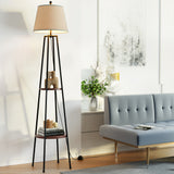 2-Tier Shelf LED Floor Lamp — Modern Upright with Linen Shade — Allure Home Collections
