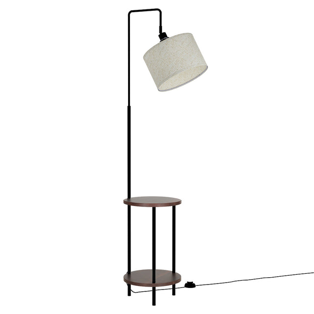 2-Tier Shelf Floor Lamp with Adjustable Head — Black with Linen Shade — Allure Home Collections