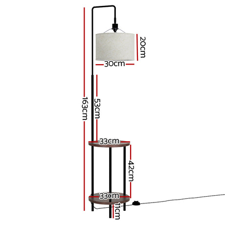 2-Tier Shelf Floor Lamp with Adjustable Head — Black with Linen Shade — Allure Home Collections