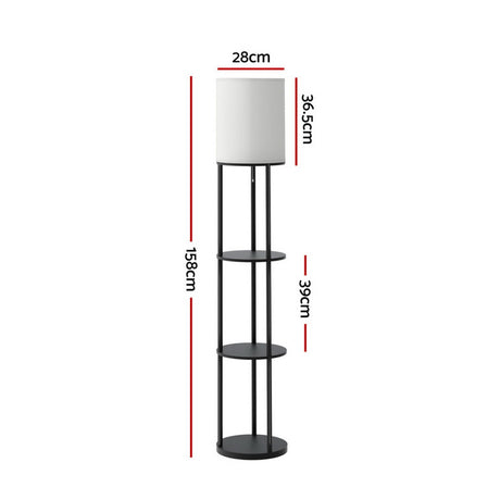 3 Tier Shelf Storage Floor Lamp White with Pull String Switch