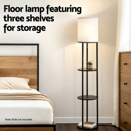 3 Tier Shelf Storage Floor Lamp White with Pull String Switch