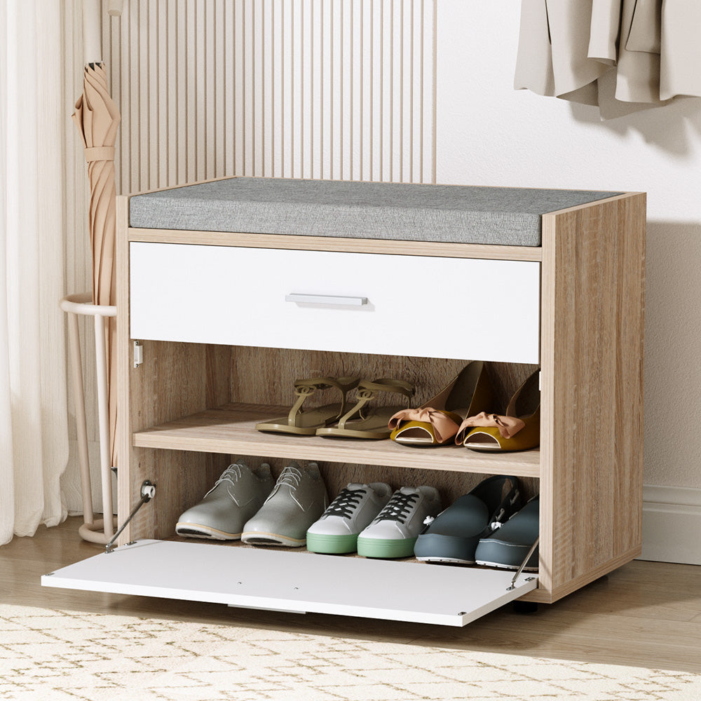 Artiss NIVA White Shoe Rack Cabinet Bench — 8 Pairs, Plush Hidden Design — Allure Home Collections