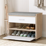 Artiss NIVA White Shoe Rack Cabinet Bench — 8 Pairs, Plush Hidden Design — Allure Home Collections