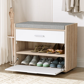 Nash white hidden shoe storage bench plush stool revealing three tiers for 8 pairs