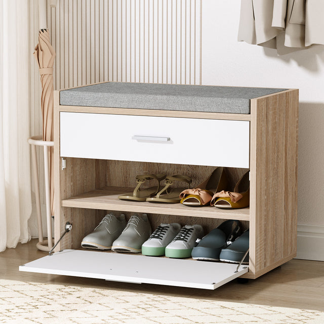 Artiss NIVA White Shoe Rack Cabinet Bench — 8 Pairs, Plush Hidden Design — Allure Home Collections