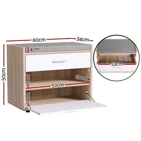 Artiss NIVA White Shoe Rack Cabinet Bench — 8 Pairs, Plush Hidden Design — Allure Home Collections