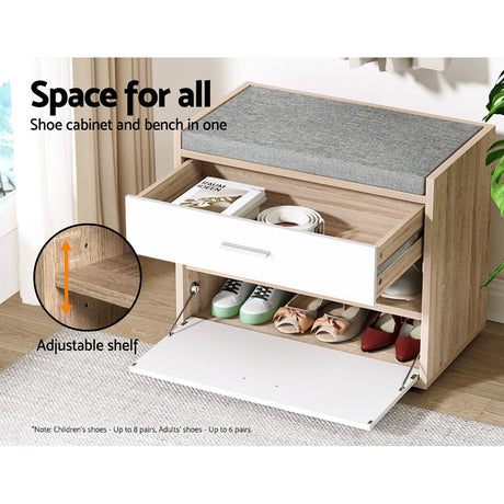 Artiss NIVA White Shoe Rack Cabinet Bench — 8 Pairs, Plush Hidden Design — Allure Home Collections