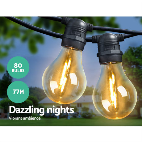 77m Weatherproof Festoon String Lights for Events