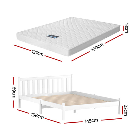 Pine Bed Frame with Medium Firm Innerspring Mattress, Double