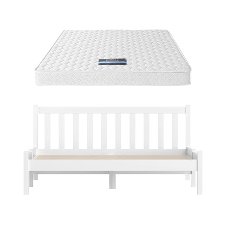 Pine Bed Frame with Medium Firm Innerspring Mattress, Double