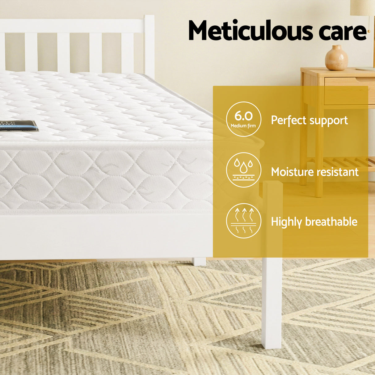 Pine Bed Frame with Medium Firm Innerspring Mattress, Double