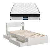 Euro top pocket spring mattress and wooden storage bed frame set, single