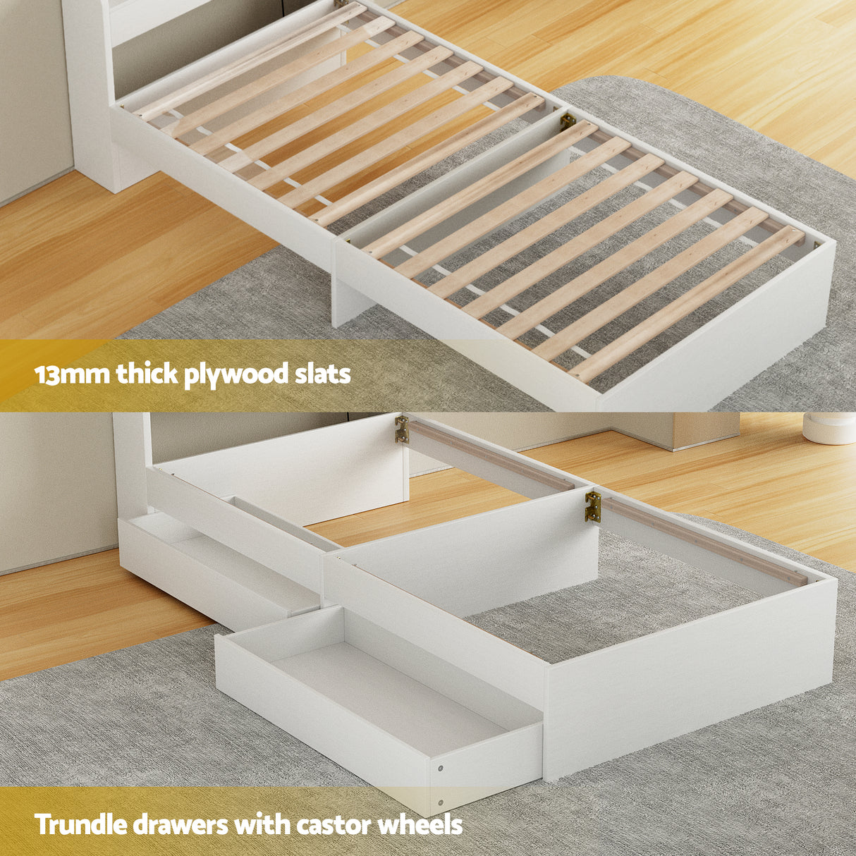 Euro top pocket spring mattress and wooden storage bed frame set, single