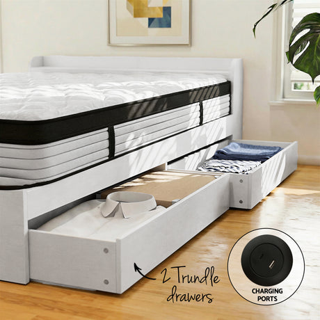 Euro top pocket spring mattress and wooden storage bed frame set, single