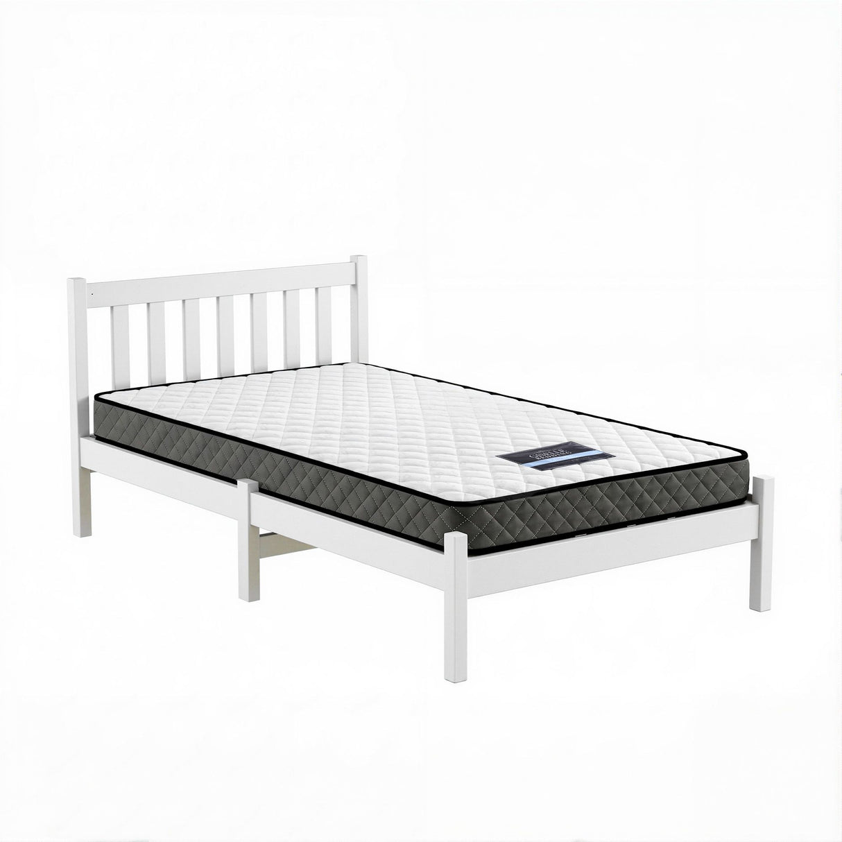 Single Bed Frame and Mattress Set, Solid Pine White 16cm