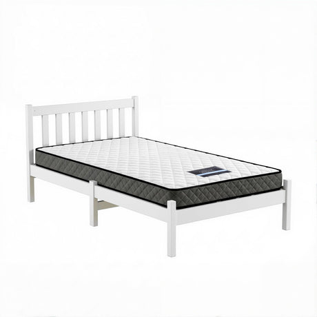 Single Bed Frame and Mattress Set, Solid Pine White 16cm