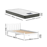Single Bed Frame and Mattress Set, Solid Pine White 16cm