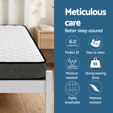 Single Bed Frame and Mattress Set, Solid Pine White 16cm