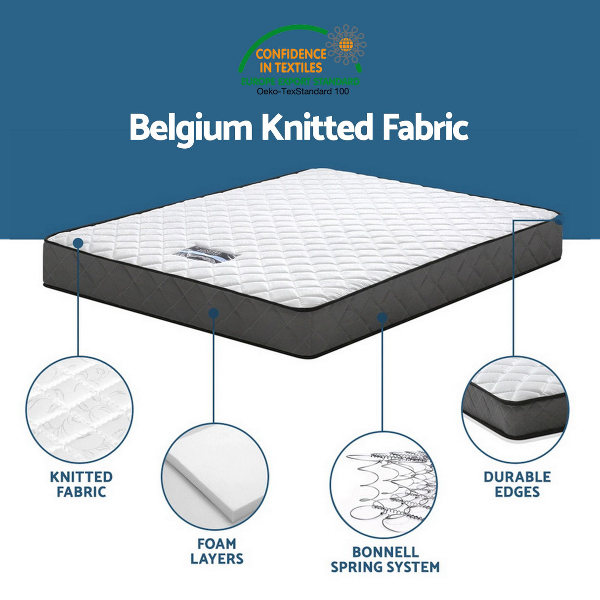 Single Bed Frame and Mattress Set, Solid Pine White 16cm