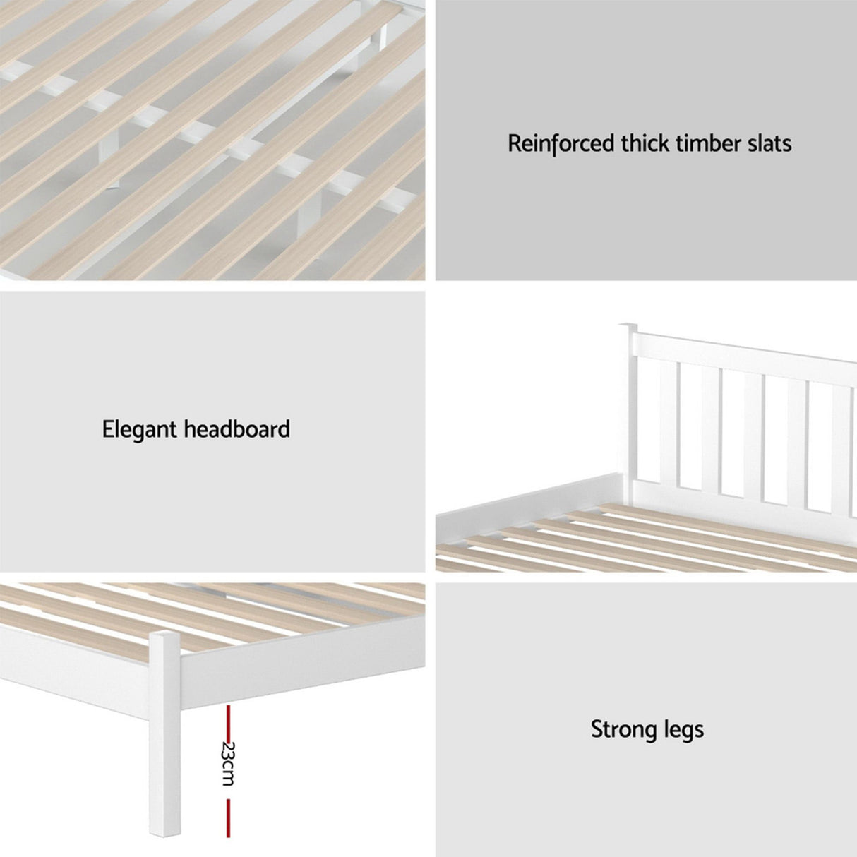 Single Bed Frame and Mattress Set, Solid Pine White 16cm