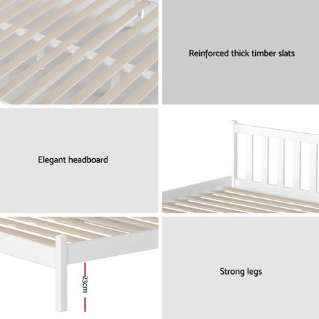 Single Bed Frame and Mattress Set, Solid Pine White 16cm