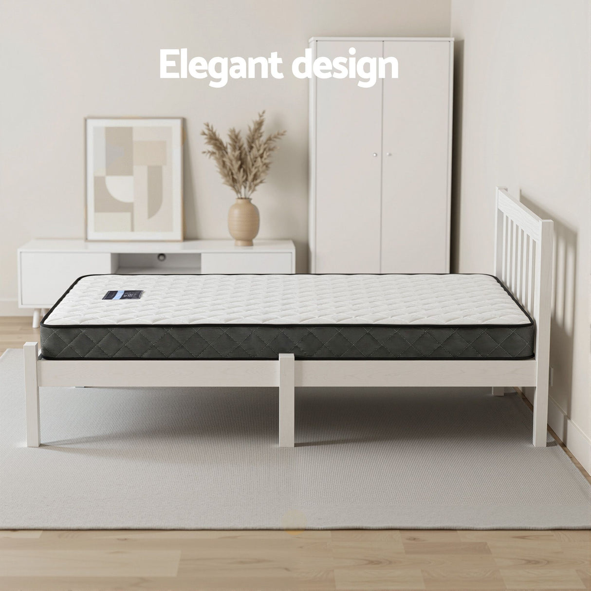 Single Bed Frame and Mattress Set, Solid Pine White 16cm