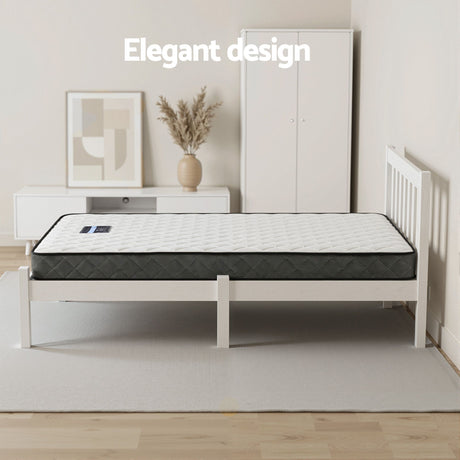 Single Bed Frame and Mattress Set, Solid Pine White 16cm