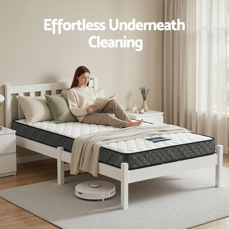 Single Bed Frame and Mattress Set, Solid Pine White 16cm